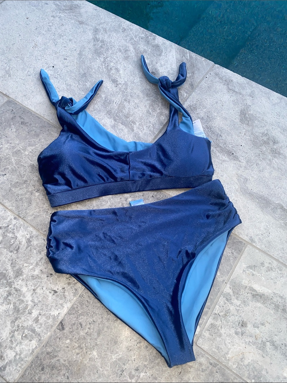 Blue Shimmer Two-Piece Bikini Set - Tie Shoulder